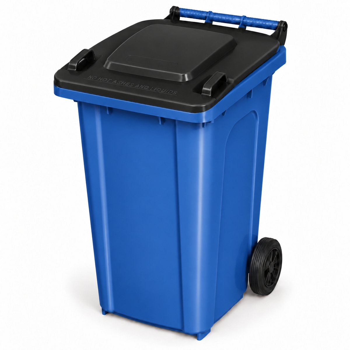 240L wheelie bin, Blue bin with Black lid