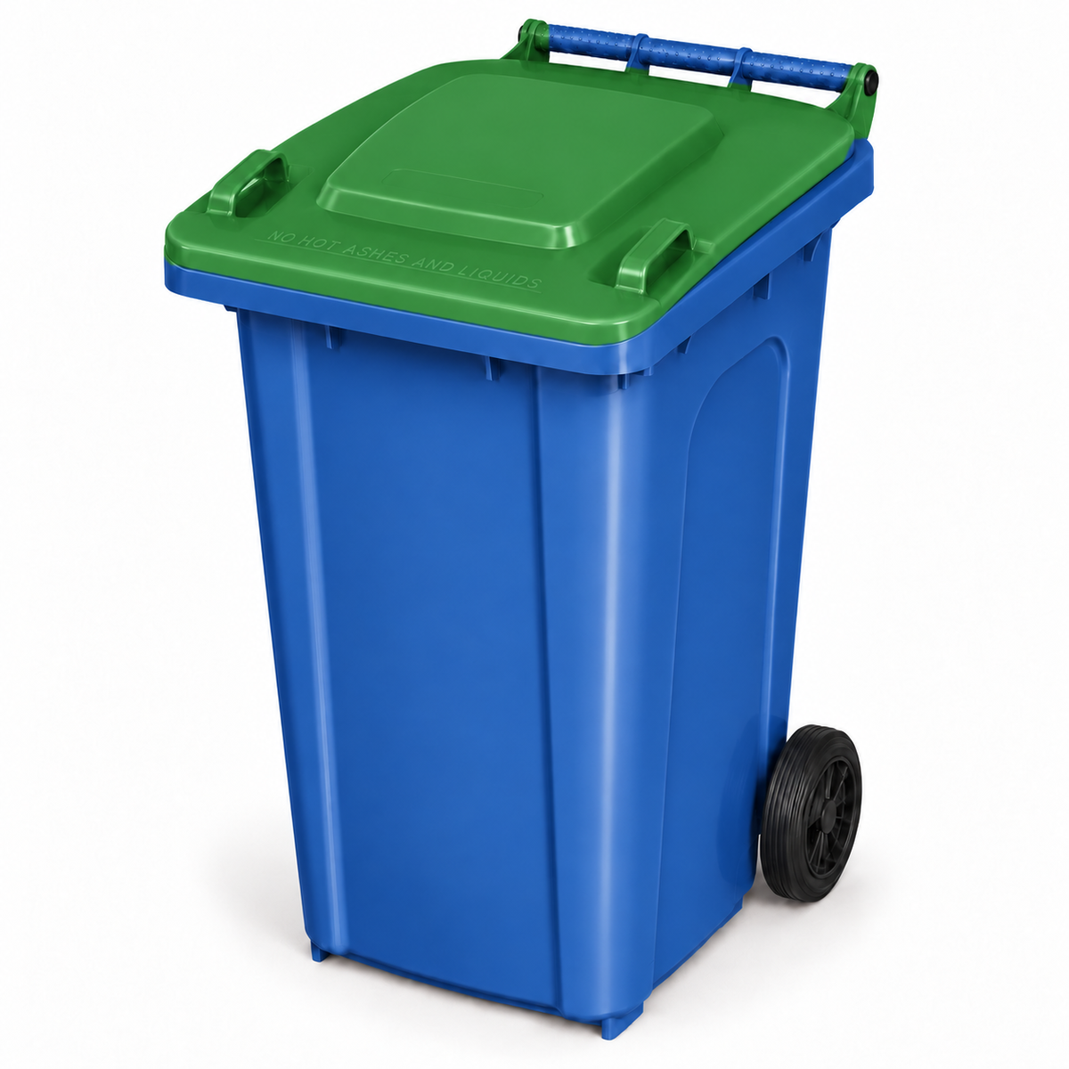 240L wheelie bin, Blue bin with Green lid