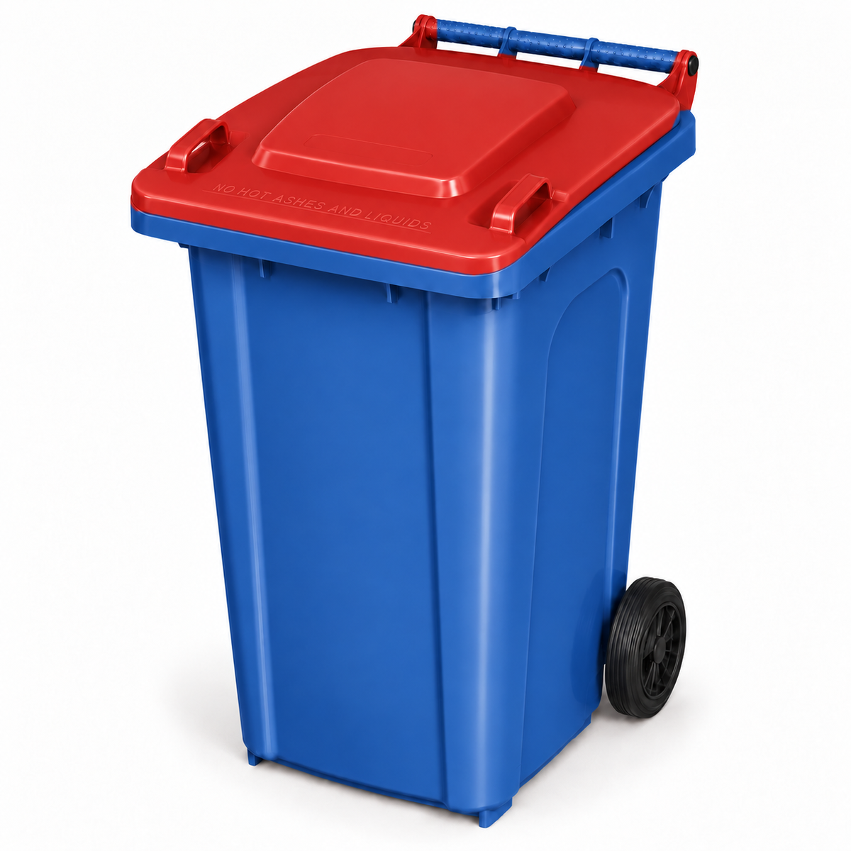 240L wheelie bin, Blue bin with Red lid