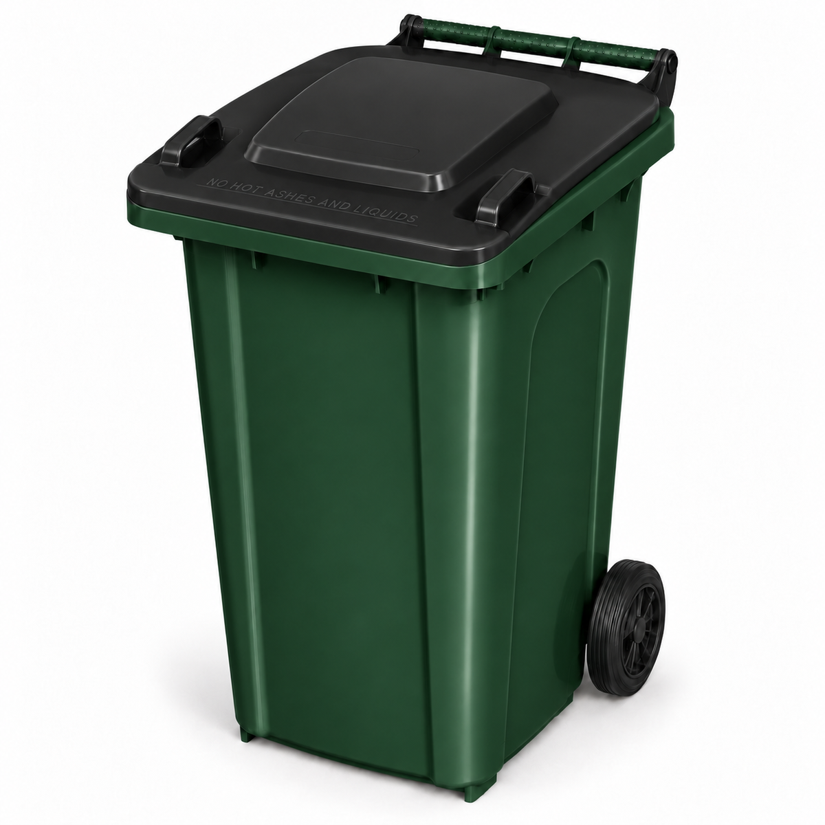240L wheelie bin, Dark Green bin with Black lid