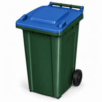 240L wheelie bin, Dark Green bin with Blue lid