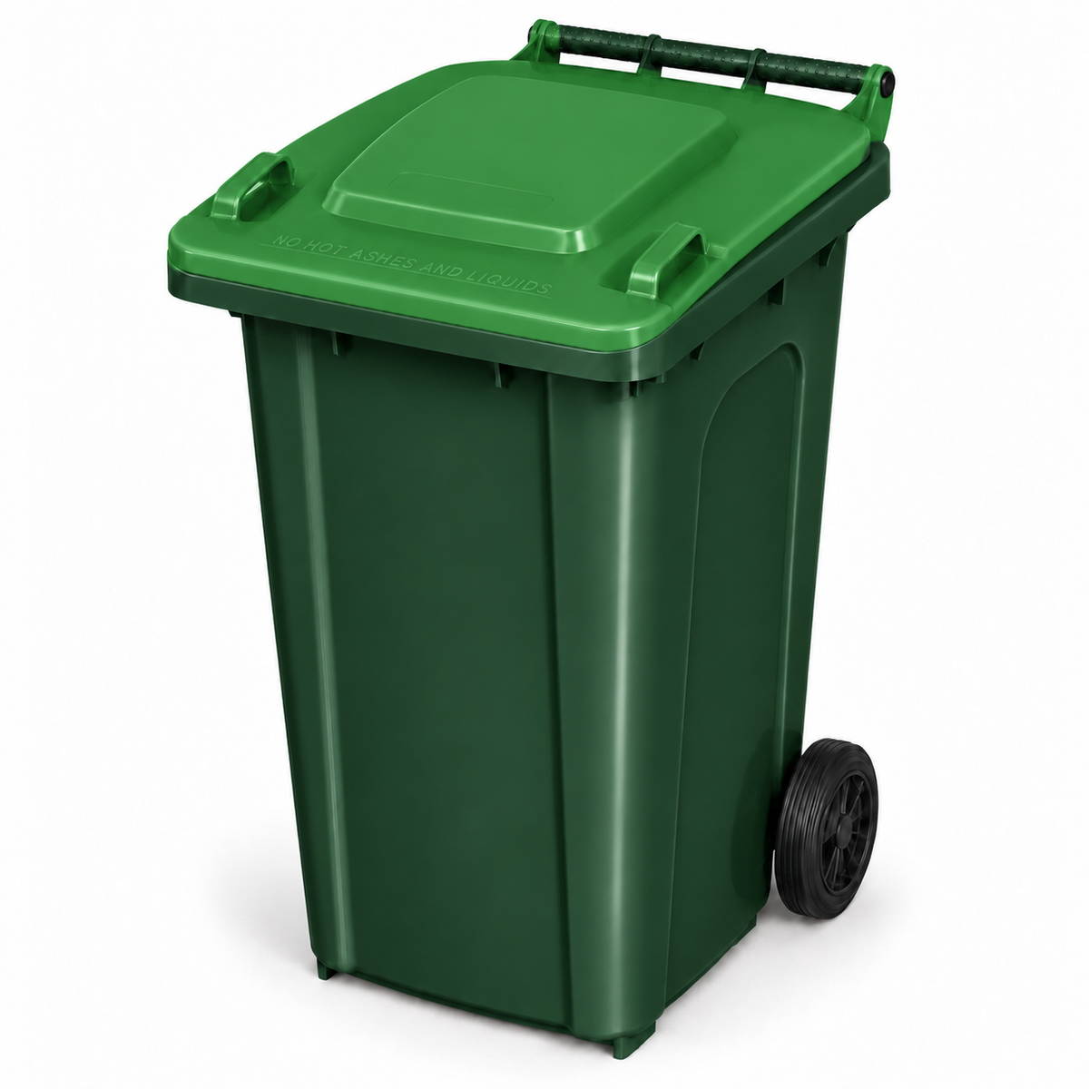 240L wheelie bin, Dark Green bin with Green lid
