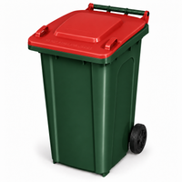 240L wheelie bin, Dark Green bin with Red lid