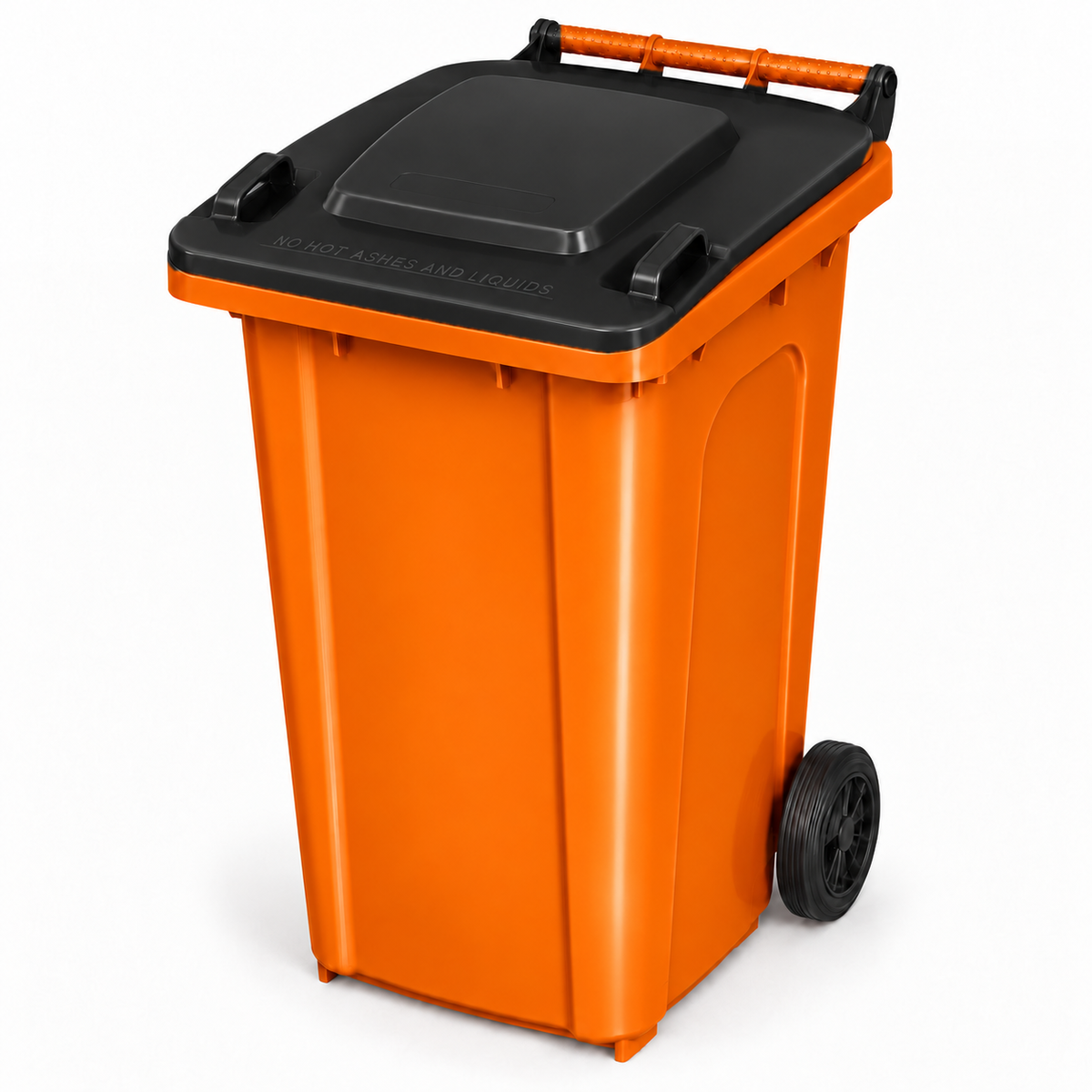 240L wheelie bin, Orange bin with Black lid