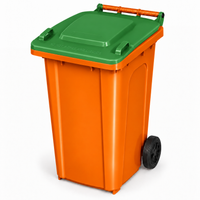 240L wheelie bin, Orange bin with Green lid