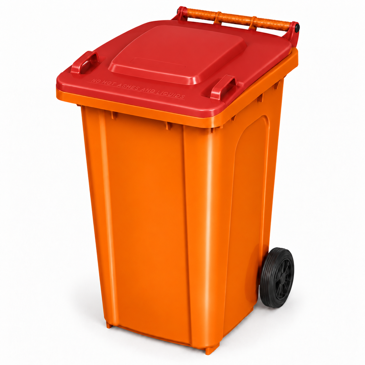 240L wheelie bin, Orange bin with Red lid