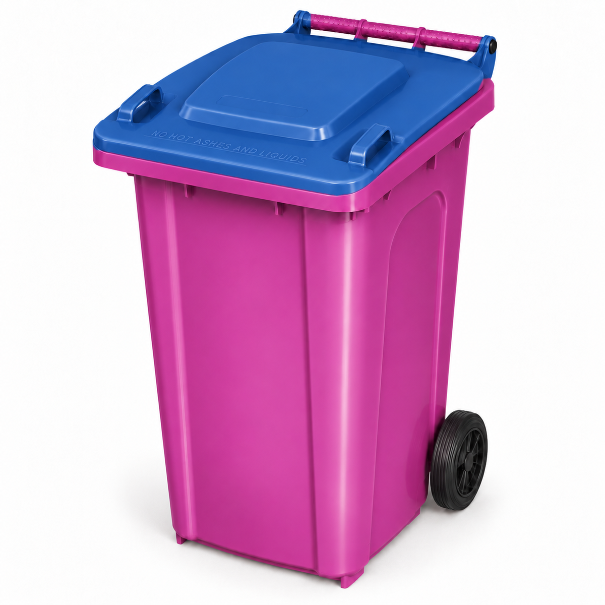 240L wheelie bin, Purple bin with Blue lid