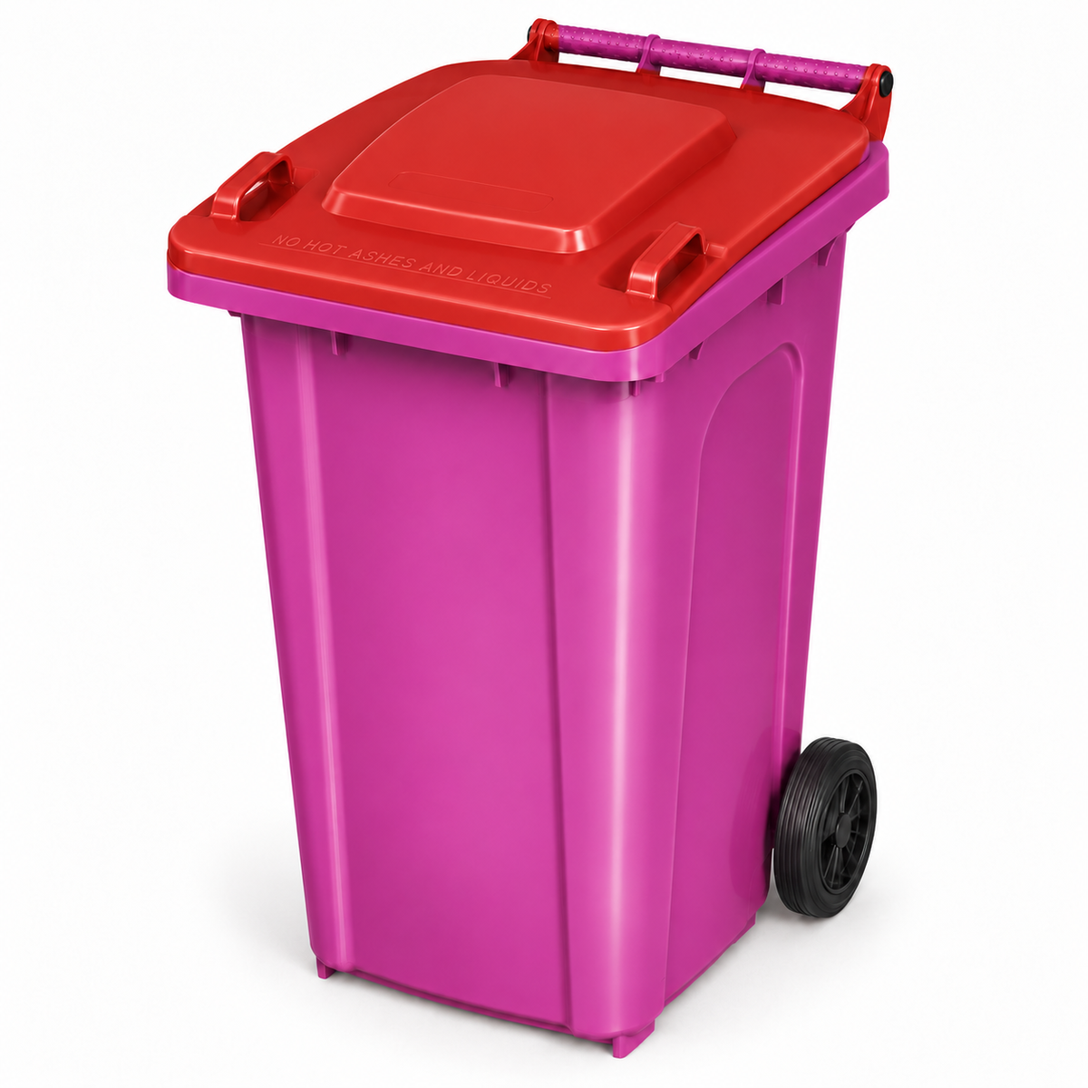 240L wheelie bin, Purple bin with Red lid