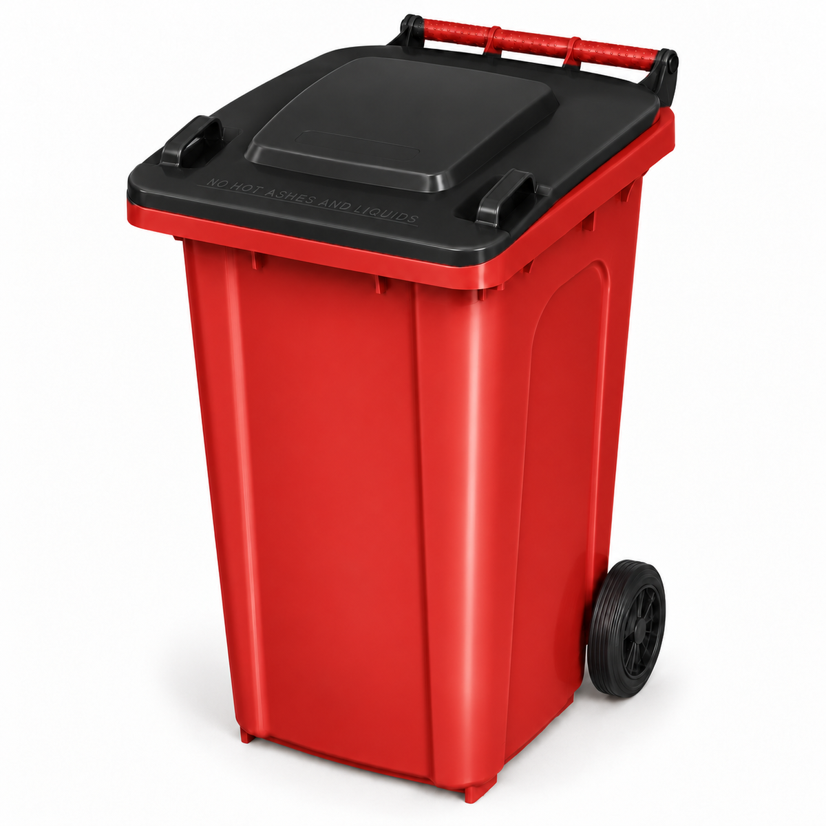 240L wheelie bin, Red bin with Black lid