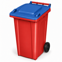 240L wheelie bin, Red bin with Blue lid