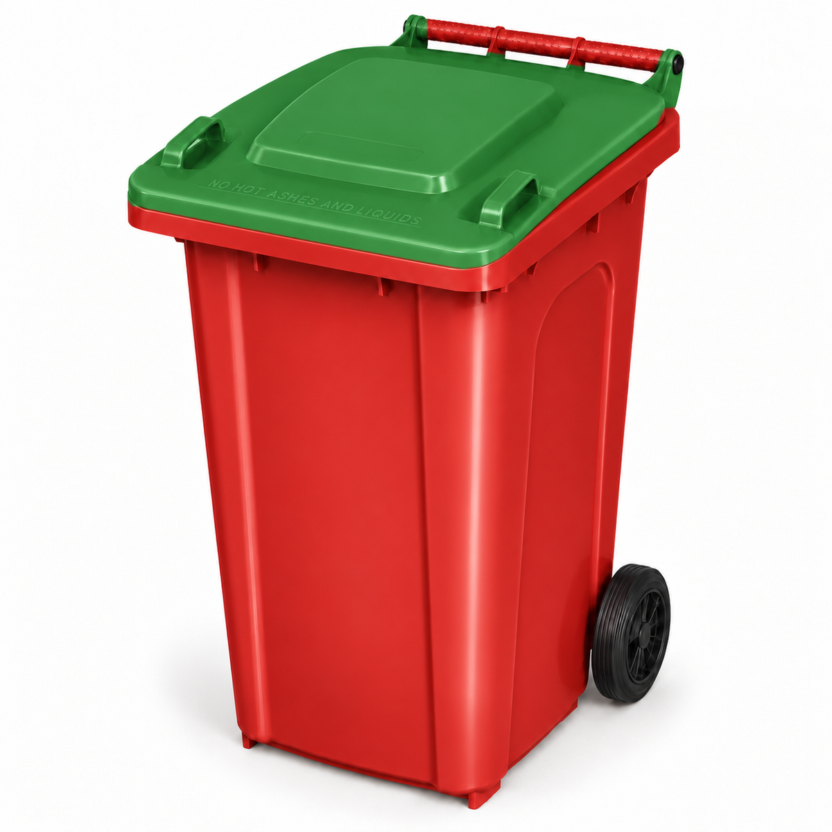 240L wheelie bin, Red bin with Green lid
