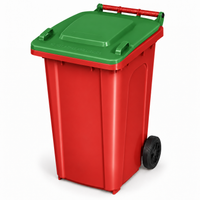 240L wheelie bin, Red bin with Green lid