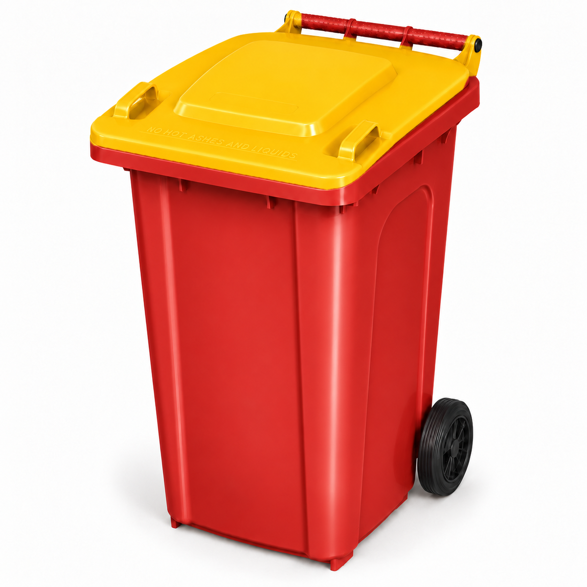 240L wheelie bin, Red bin with Yellow lid