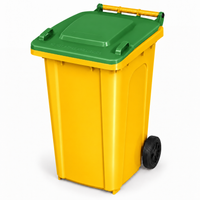 240L wheelie bin, Yellow bin with Green lid