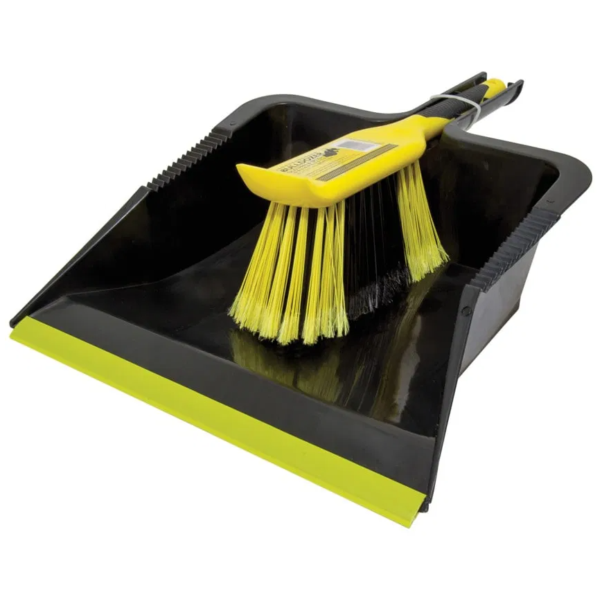 Bulldozer heavy duty dustpan and brush set