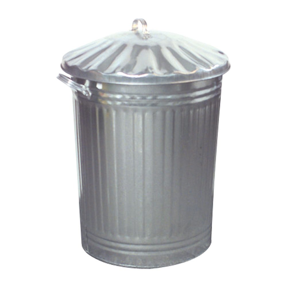 90L galvanised metal dustbin with lid